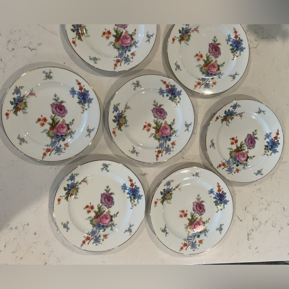 Epiag Czechoslovakia  7 Dessert Plates Beautiful Florals on white 7-3/4” wide - Picture 4 of 7